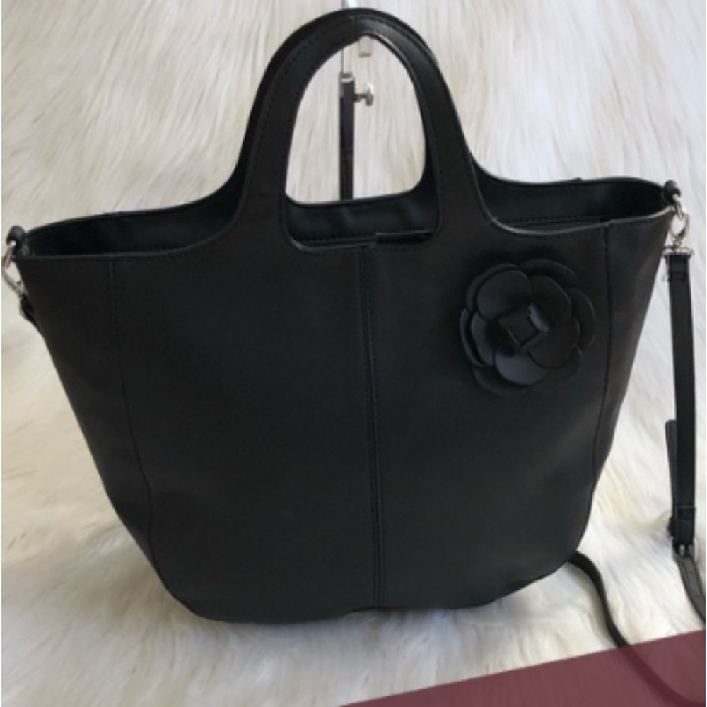 NWT • Nanette Lepore Black Vegan Shoulder/Crossbody Bag with Floral Accent